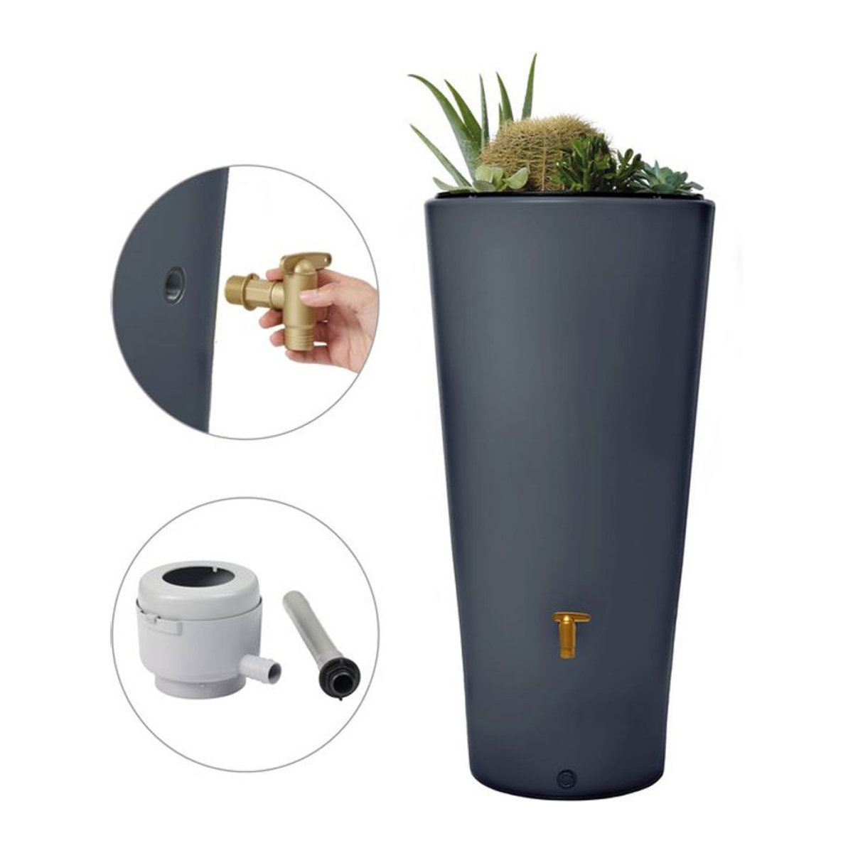 4rain VASO 2in1 Regenspeicher 220 Liter Graphitegrau inkl. Kunststoff-Auslaufhahn und Fallrohranschluss - Bild 1