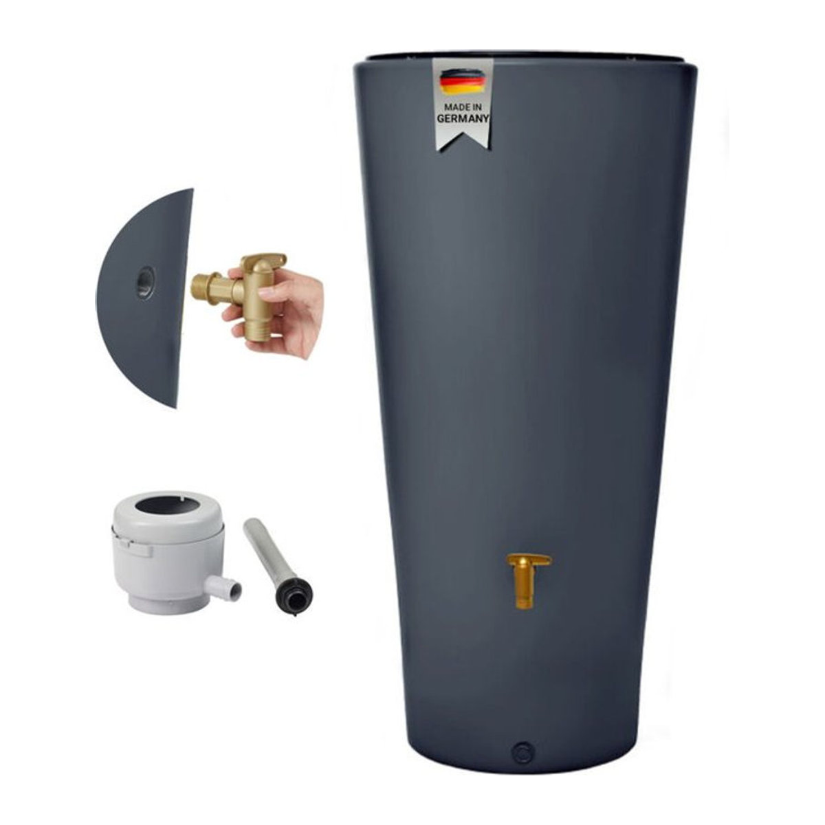 4rain VASO 2in1 Regenspeicher 220 Liter Graphitegrau inkl. Kunststoff-Auslaufhahn und Fallrohranschluss - Bild 2