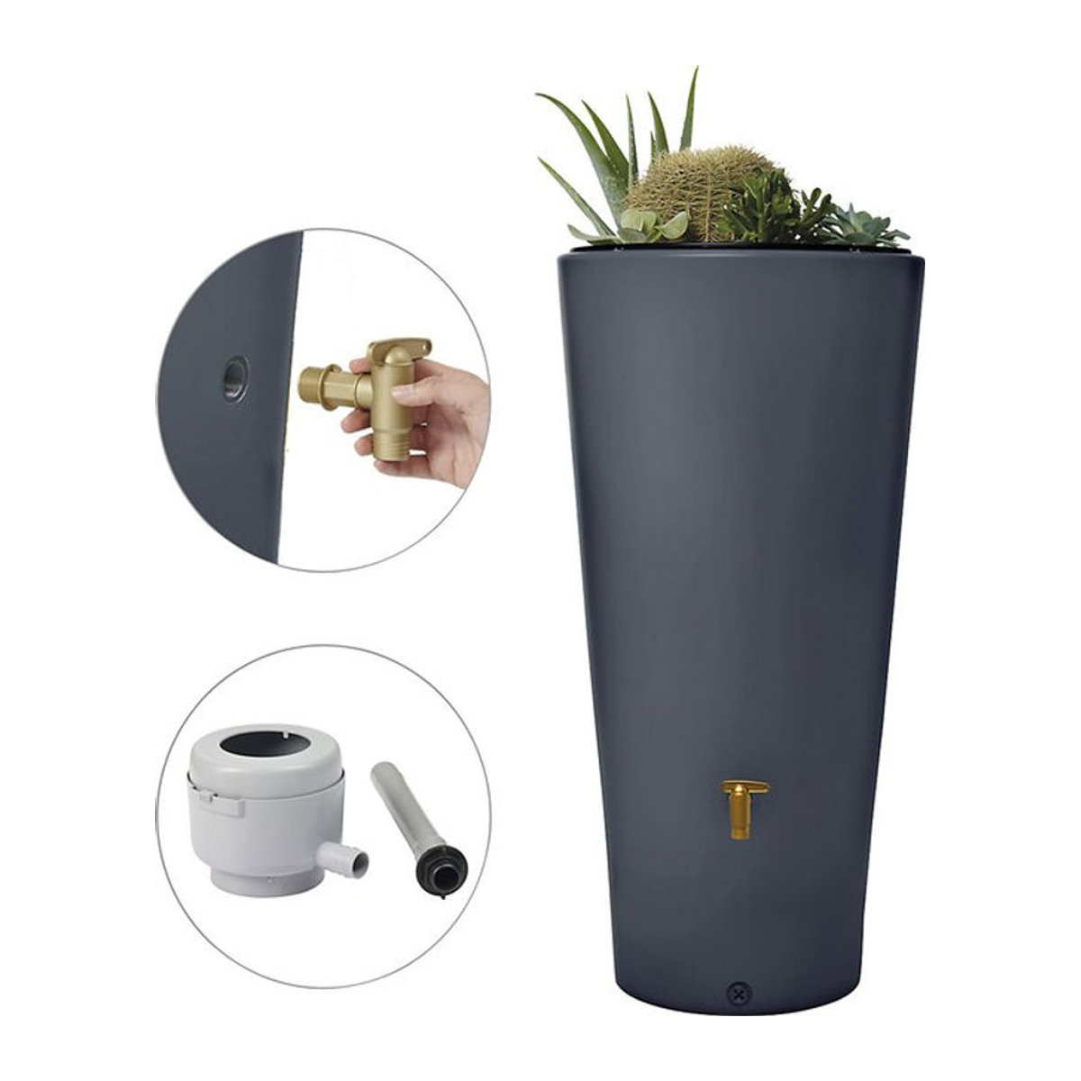 4rain VASO 2in1 Regenspeicher 220 Liter Graphitegrau inkl. Kunststoff-Auslaufhahn und Fallrohranschluss - Bild 3