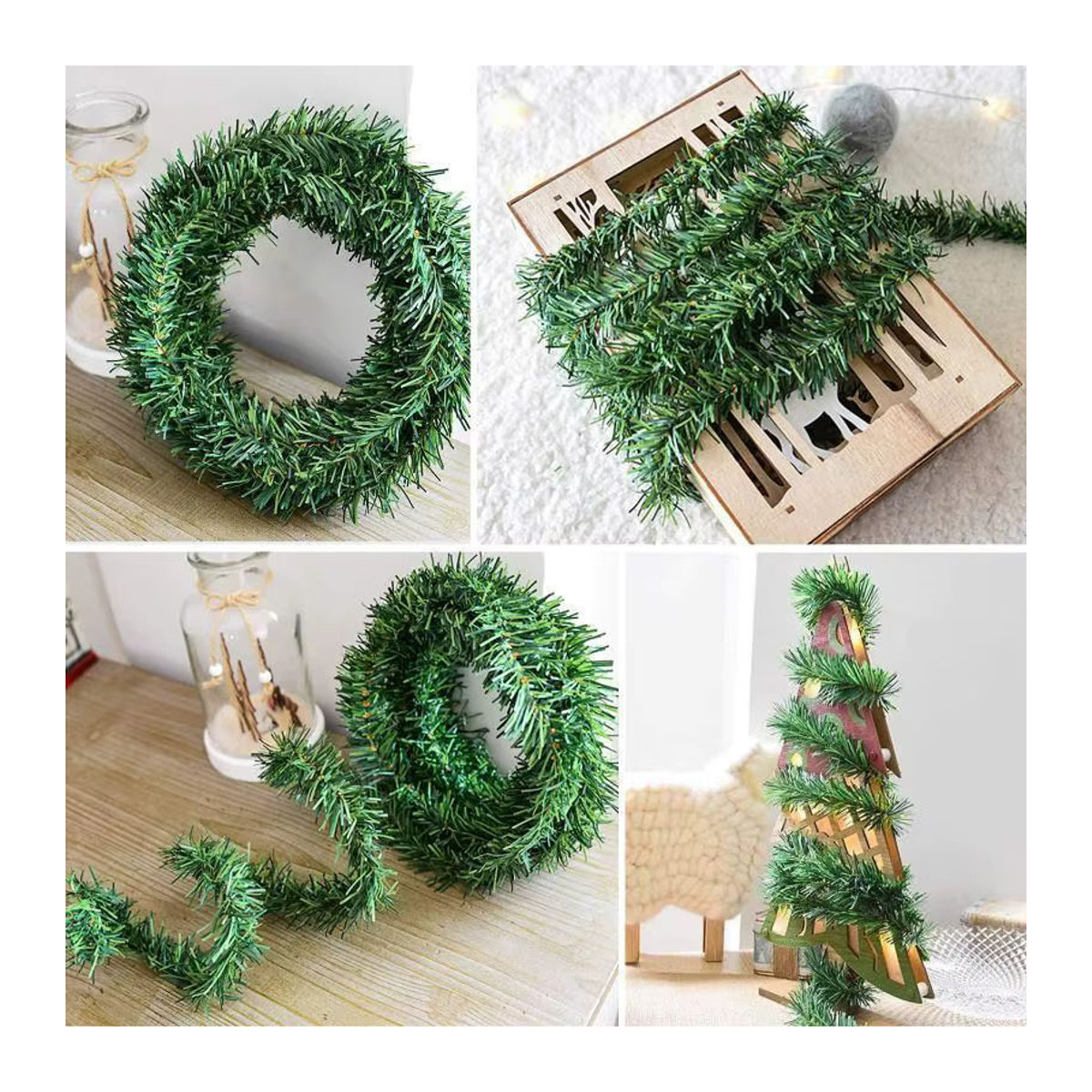 5,5 m Weihnachtsdekoration aus Rattan mit grünen Kiefernnadeln und gestreiften Wollstreifen für dein Party-Arrangement - Bild 1