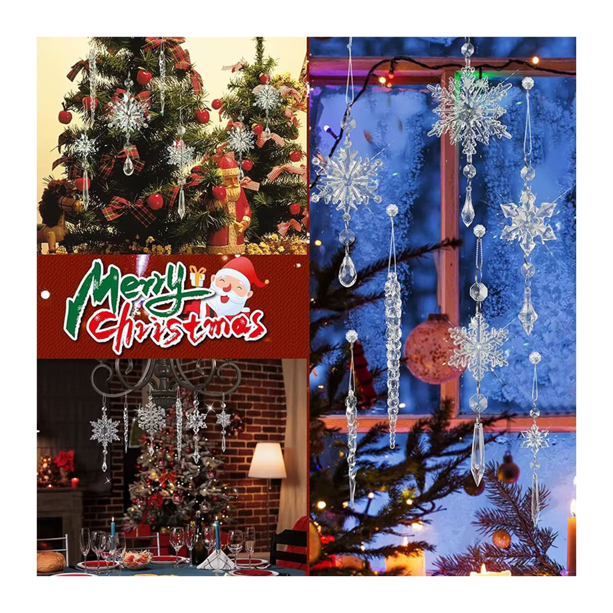 5 bis 10 Stück Weihnachtsbaum Ornamente aus transparentem Acryl als Hängeornamente in Schneeflocken- und Eiszapfen-Optik - Bild 4
