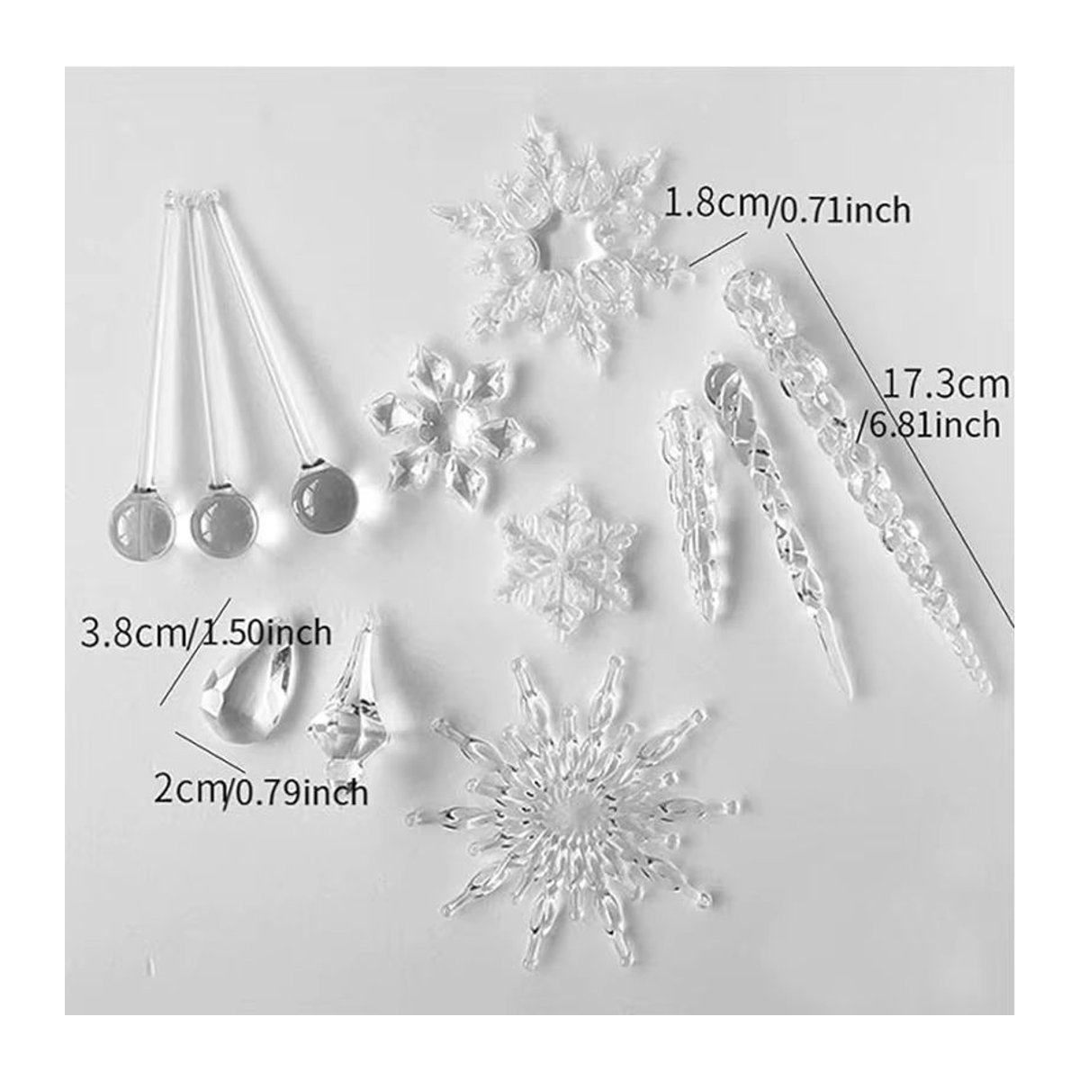 5 bis 10 Stück Weihnachtsbaum Ornamente aus transparentem Acryl als Hängeornamente in Schneeflocken- und Eiszapfen-Optik - Bild 6