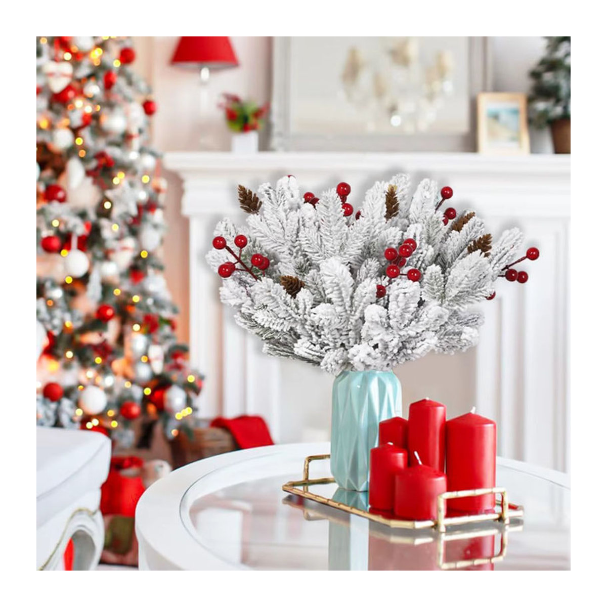 5 oder 10 Stück Künstliche Kiefernnadeln von smr in Grün oder Weiß für Weihnachtsdekoration, Hochzeitsgestecke und DIY-Kränze - Bild 3