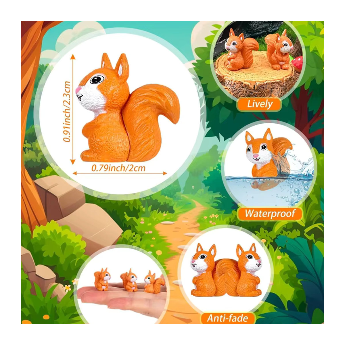 5 oder 10 Stück Mini-Eichhörnchen-Miniaturen aus Kunstharz in Orange für DIY-Bastelprojekte und Mikrolandschaften - Bild 2