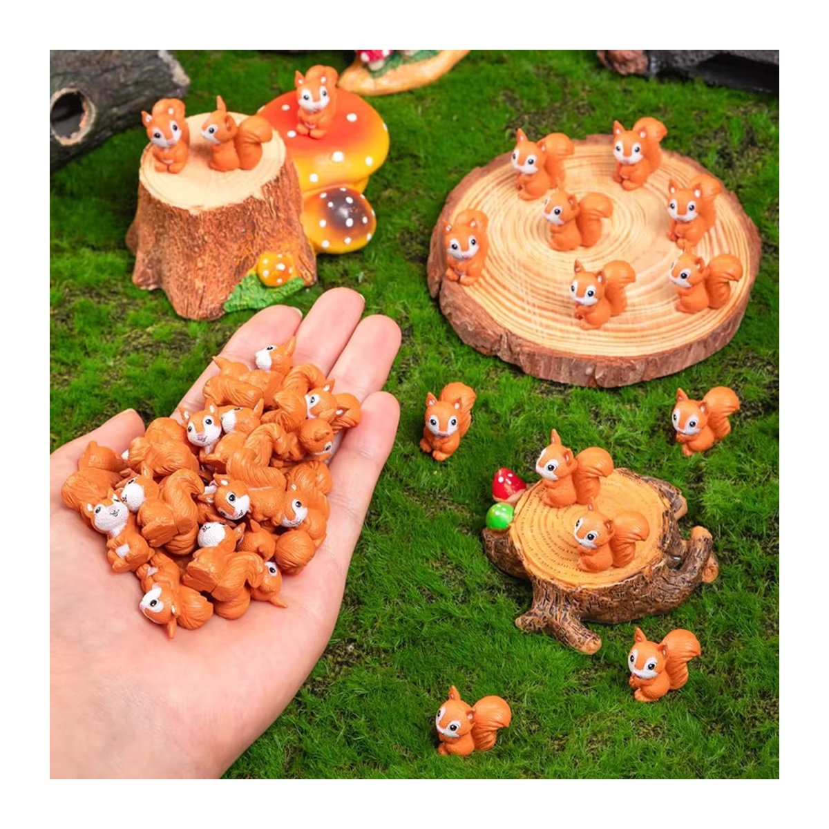 5 oder 10 Stück Mini-Eichhörnchen-Miniaturen aus Kunstharz in Orange für DIY-Bastelprojekte und Mikrolandschaften - Bild 3