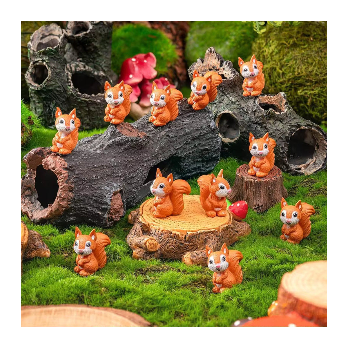5 oder 10 Stück Mini-Eichhörnchen-Miniaturen aus Kunstharz in Orange für DIY-Bastelprojekte und Mikrolandschaften - Bild 4