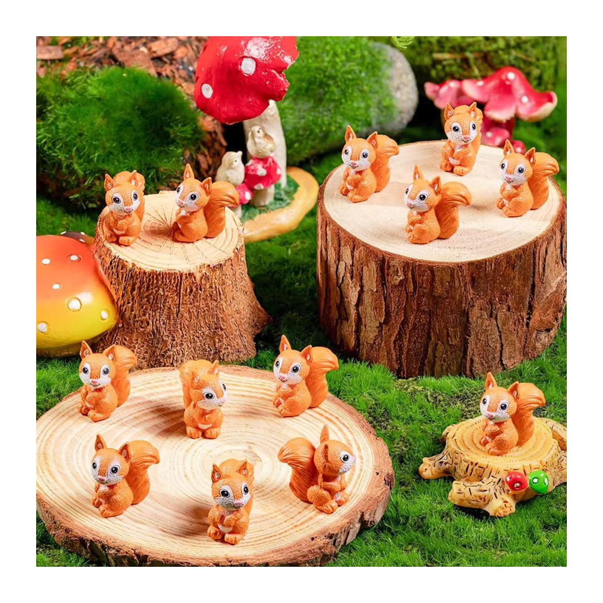5 oder 10 Stück Mini-Eichhörnchen-Miniaturen aus Kunstharz in Orange für DIY-Bastelprojekte und Mikrolandschaften - Bild 5