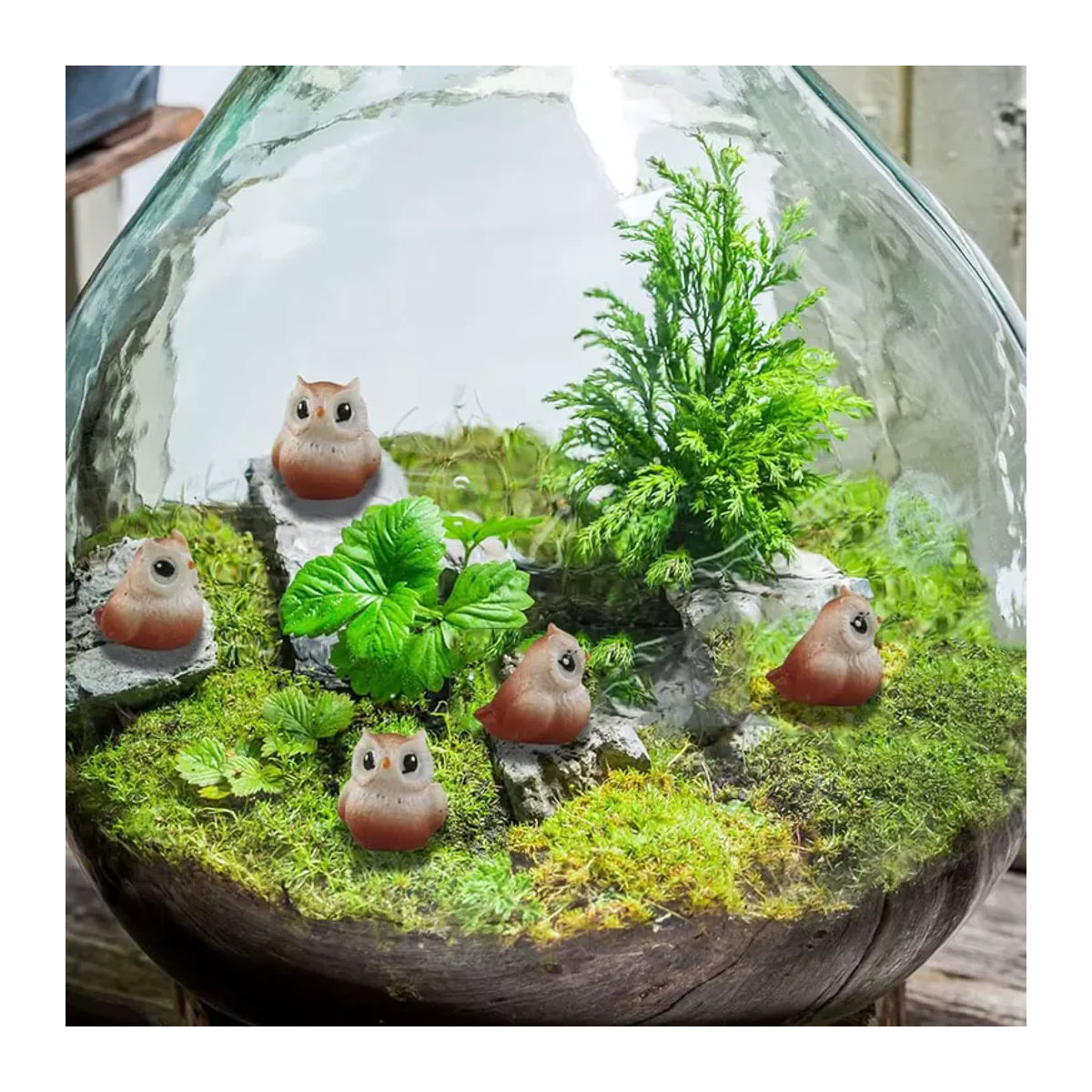 5 oder 10 Stück Mini-Eulenfiguren aus Kunstharz in Braun für Feengärten und Pflanzendekorationen - Bild 4
