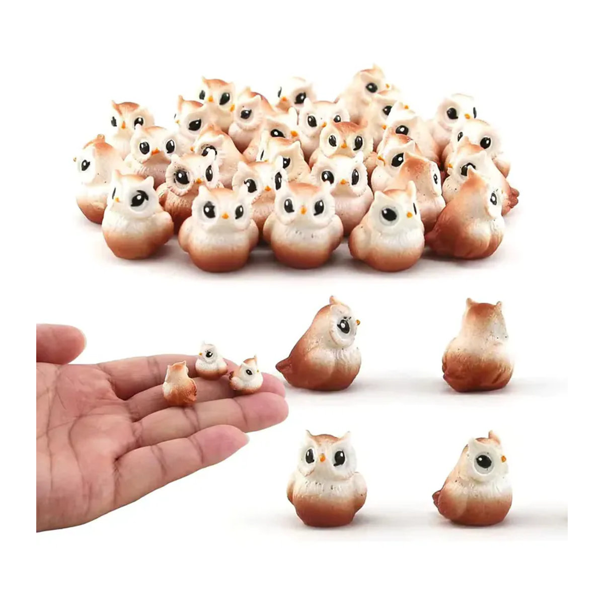 5 oder 10 Stück Mini-Eulenfiguren aus Kunstharz in Braun für Feengärten und Pflanzendekorationen - Bild 5