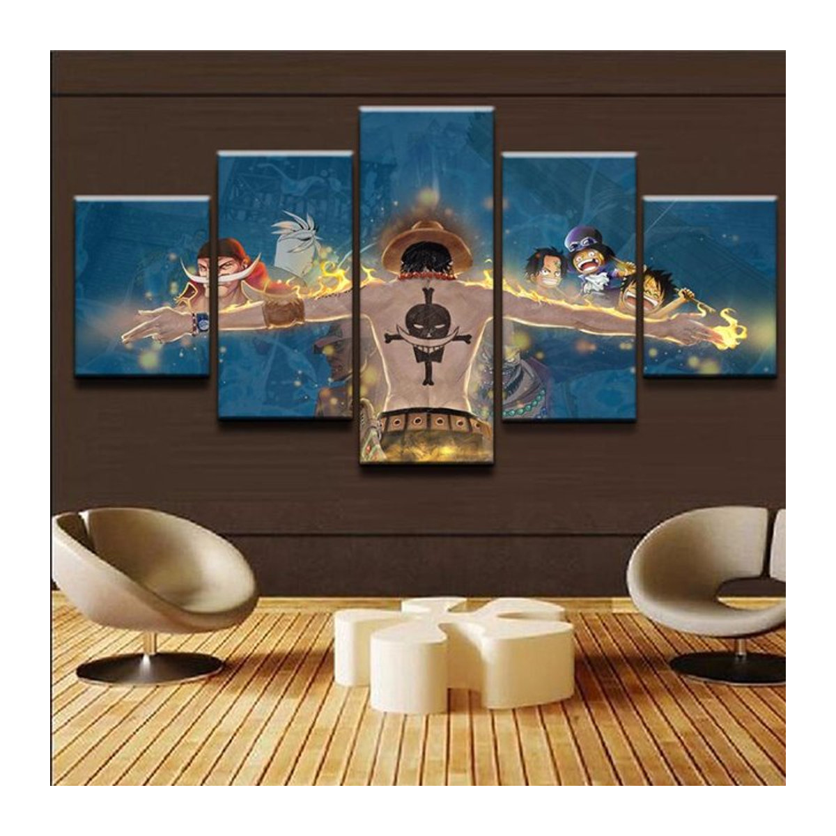 5-Panel Anime Wandkunst Set Fire Fist Ace Leinwandbilder in Mehrfarbig, Modernes Wandbild für dein Wohnzimmer, Rahmenlos - Bild 1