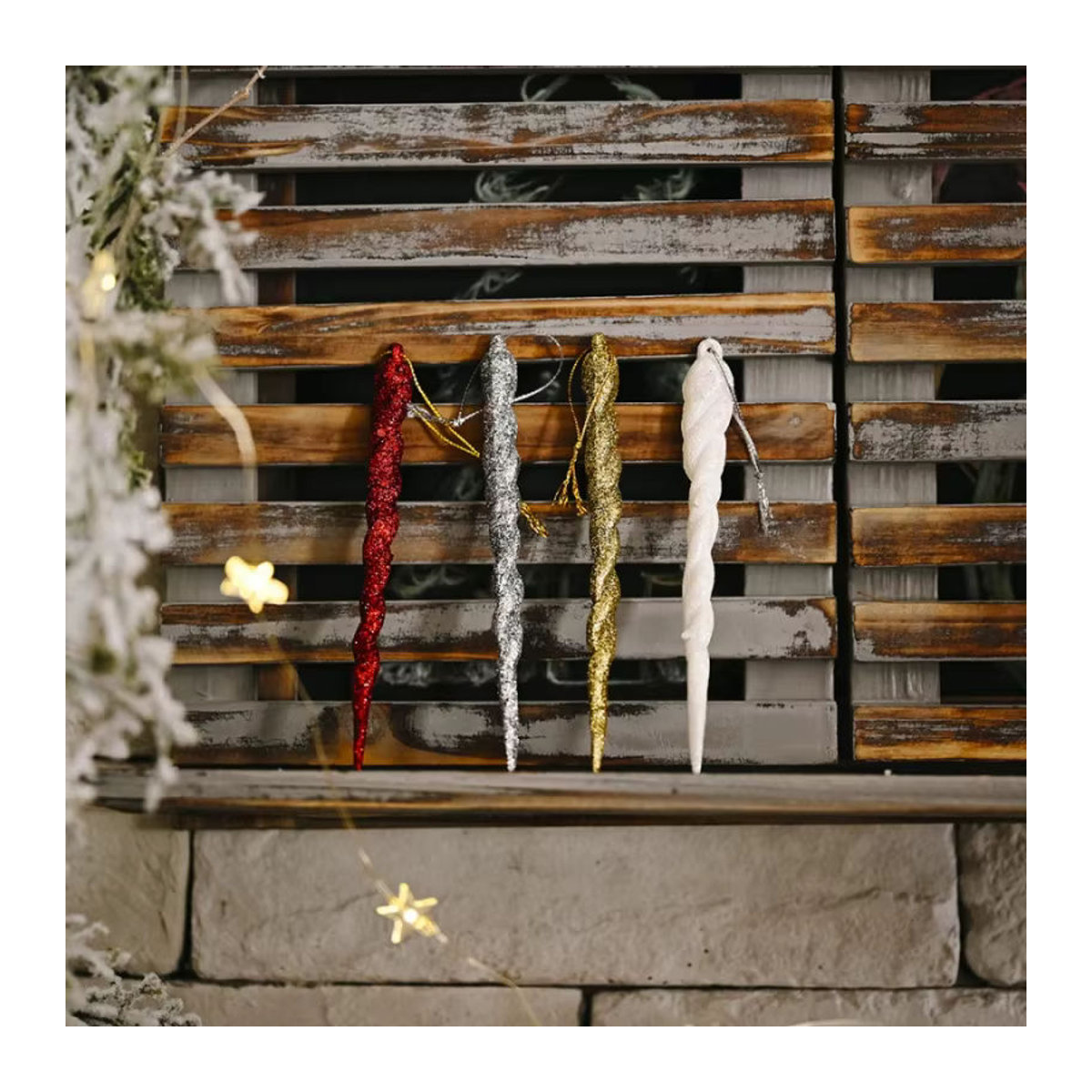 5 Stück glitzernde Weihnachts-Eisstock-Hängeornamente in Rotgold zur Dekoration - Bild 1