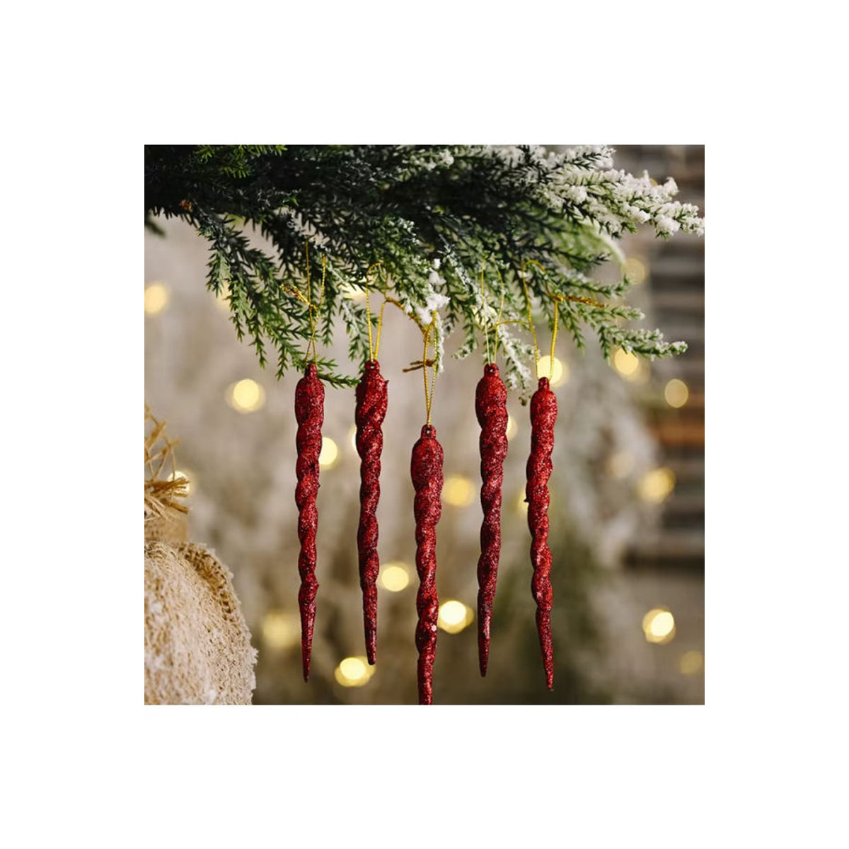 5 Stück glitzernde Weihnachts-Eisstock-Hängeornamente in Rotgold zur Dekoration - Bild 4
