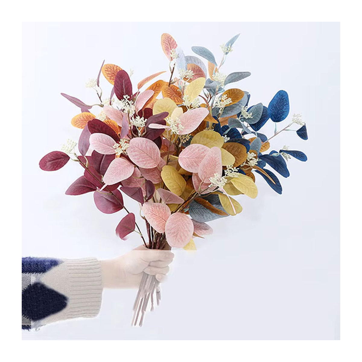 5 Stück künstliche Eukalyptus-Stängel aus Textil von MUFU, mehrfarbig, ideal für Boho-Dekorationen und Hochzeiten - Bild 2