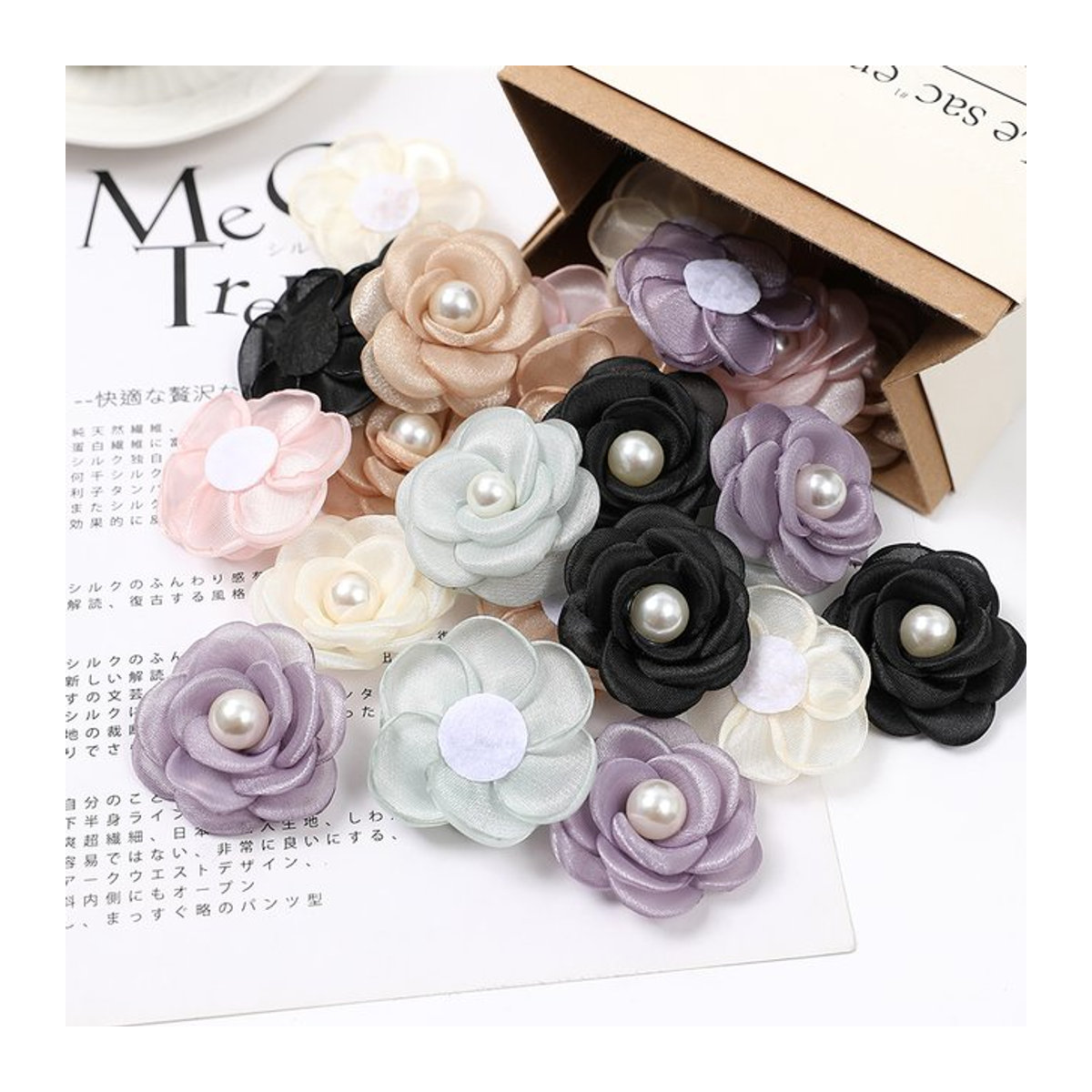 5 Stück künstliche Pfingstrosen mit Perlen von MENGHAO in Schwarz und Mehrfarbig für Hochzeitsdekoration und DIY-Haarschmuck - Bild 1