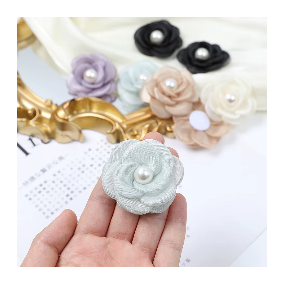 5 Stück künstliche Pfingstrosen mit Perlen von MENGHAO in Schwarz und Mehrfarbig für Hochzeitsdekoration und DIY-Haarschmuck - Bild 3