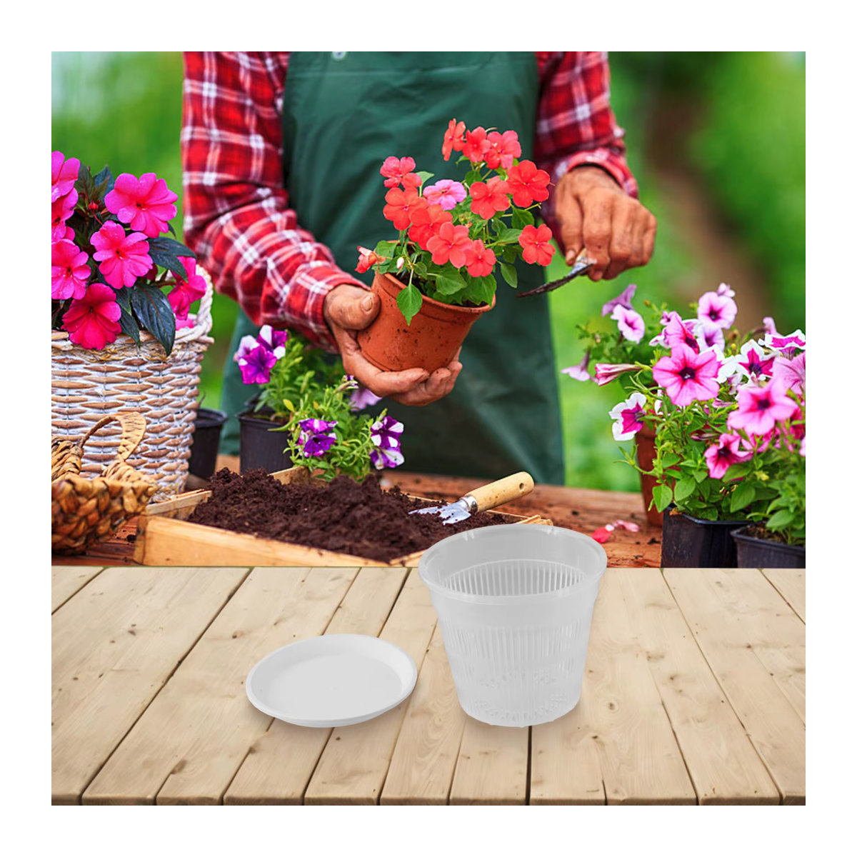 5 Stück LEENKEA Pflanzentöpfe aus transparentem Kunststoff mit Untersetzer und Belüftungslöchern für Orchideen und Gartenpflanzen - Bild 4