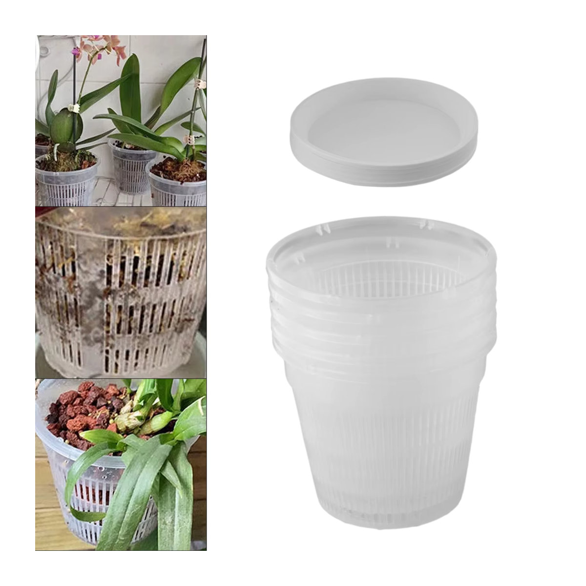5 Stück LEENKEA Pflanzentöpfe aus transparentem Kunststoff mit Untersetzer und Belüftungslöchern für Orchideen und Gartenpflanzen - Bild 6