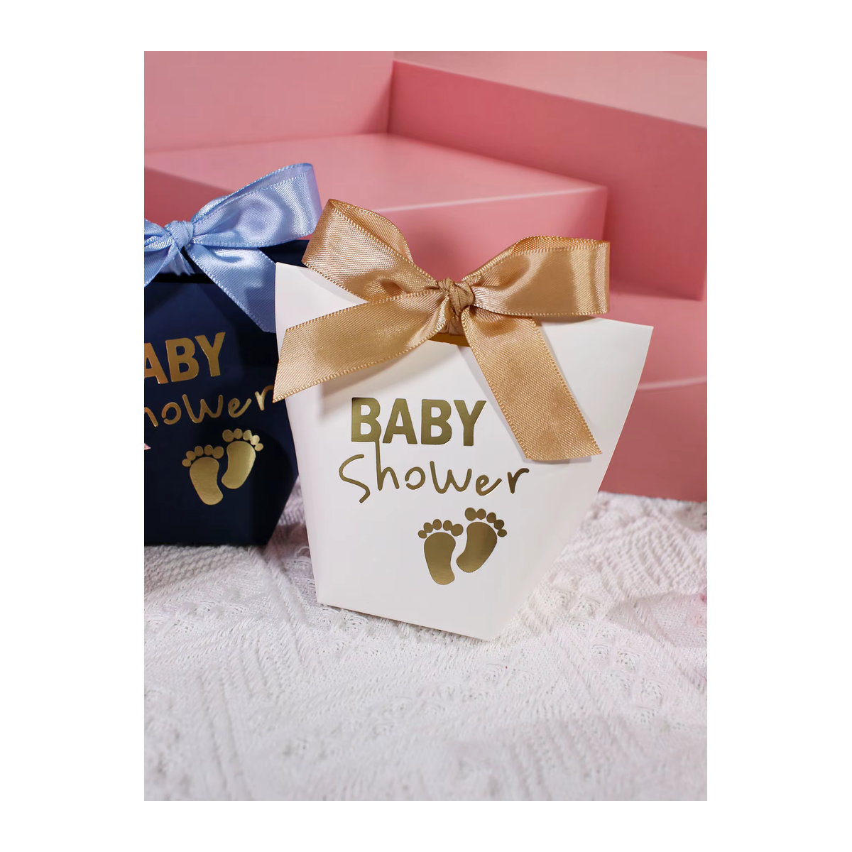 5 Stück RMTPT Geschenkboxen mit Babyparty-Motiv und Fußabdruck aus Papier, mehrfarbig - Bild 2