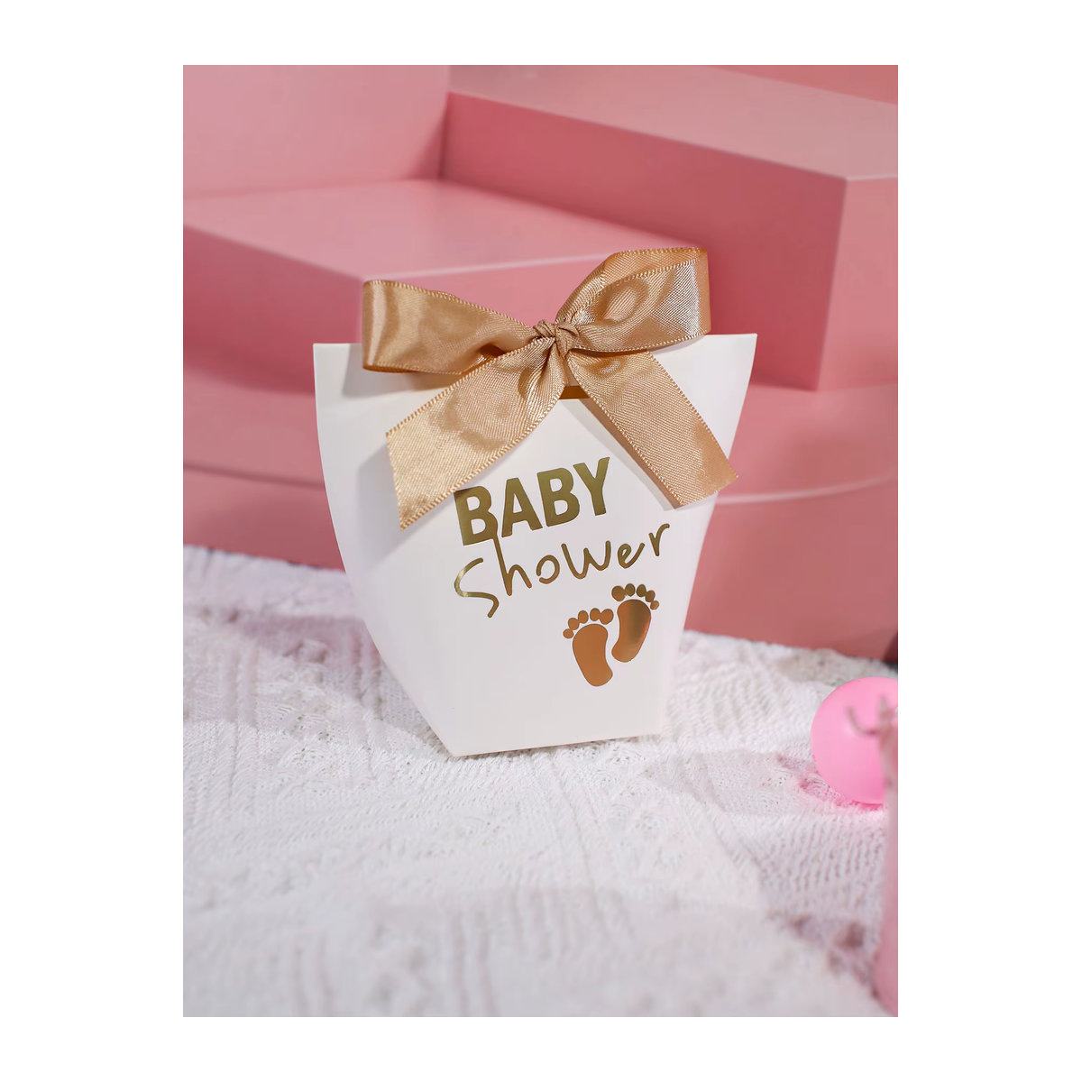 5 Stück RMTPT Geschenkboxen mit Babyparty-Motiv und Fußabdruck aus Papier, mehrfarbig - Bild 3
