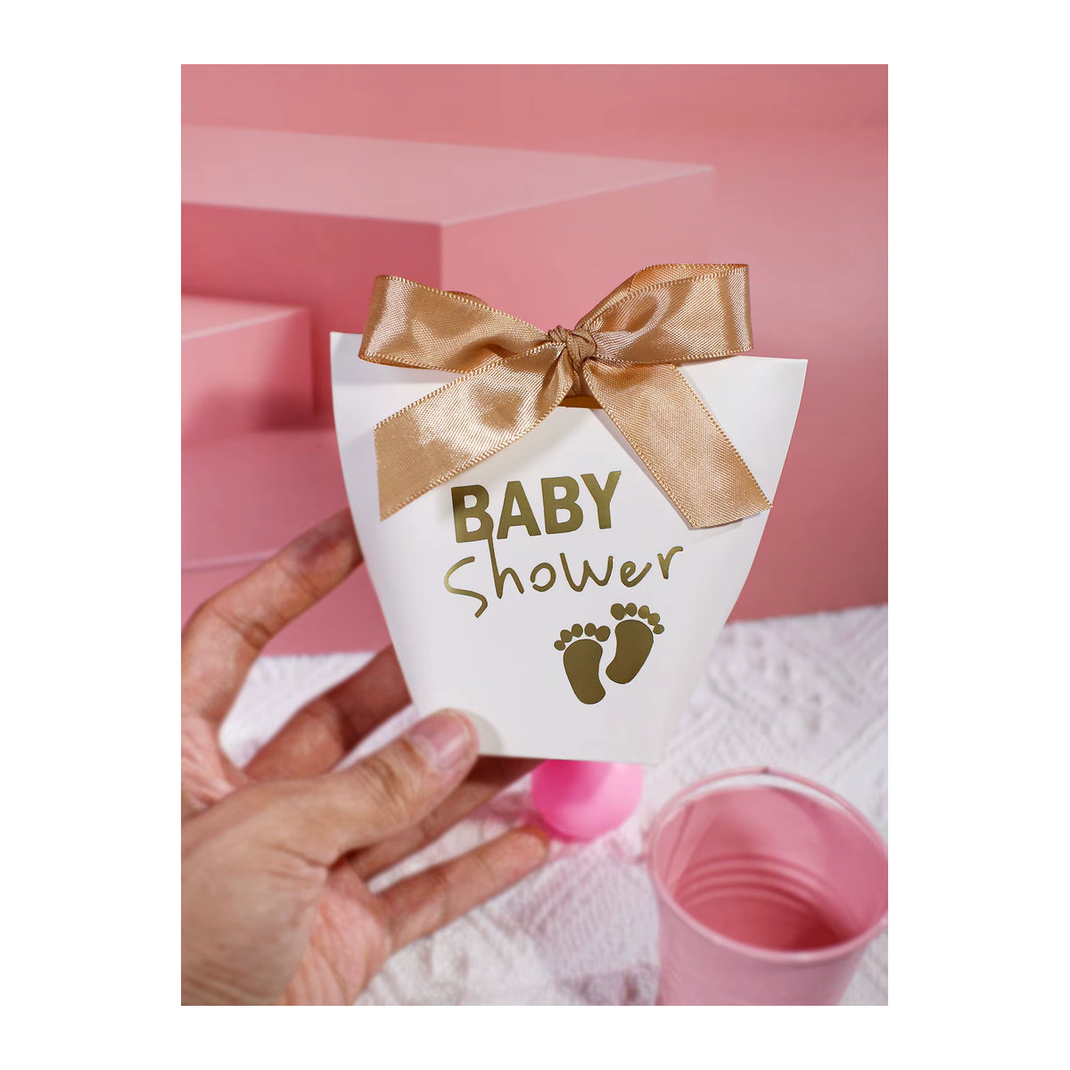 5 Stück RMTPT Geschenkboxen mit Babyparty-Motiv und Fußabdruck aus Papier, mehrfarbig - Bild 4