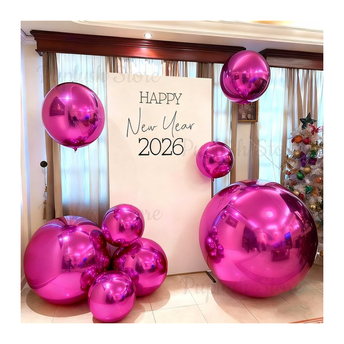 5 Stück runde 4D Folienballons in Silber und Roségold aus Metall für deine Party Dekoration zum Geburtstag oder Weihnachten - Bild 1