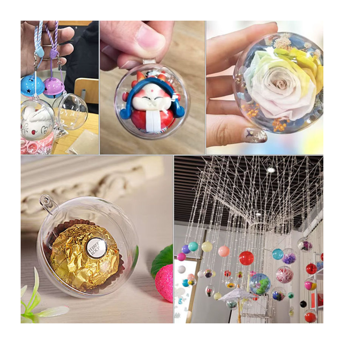 5 Stück transparente Weihnachtskugeln aus Kunststoff zum Befüllen als Hängeornament für deine Weihnachtsdekoration - Bild 3