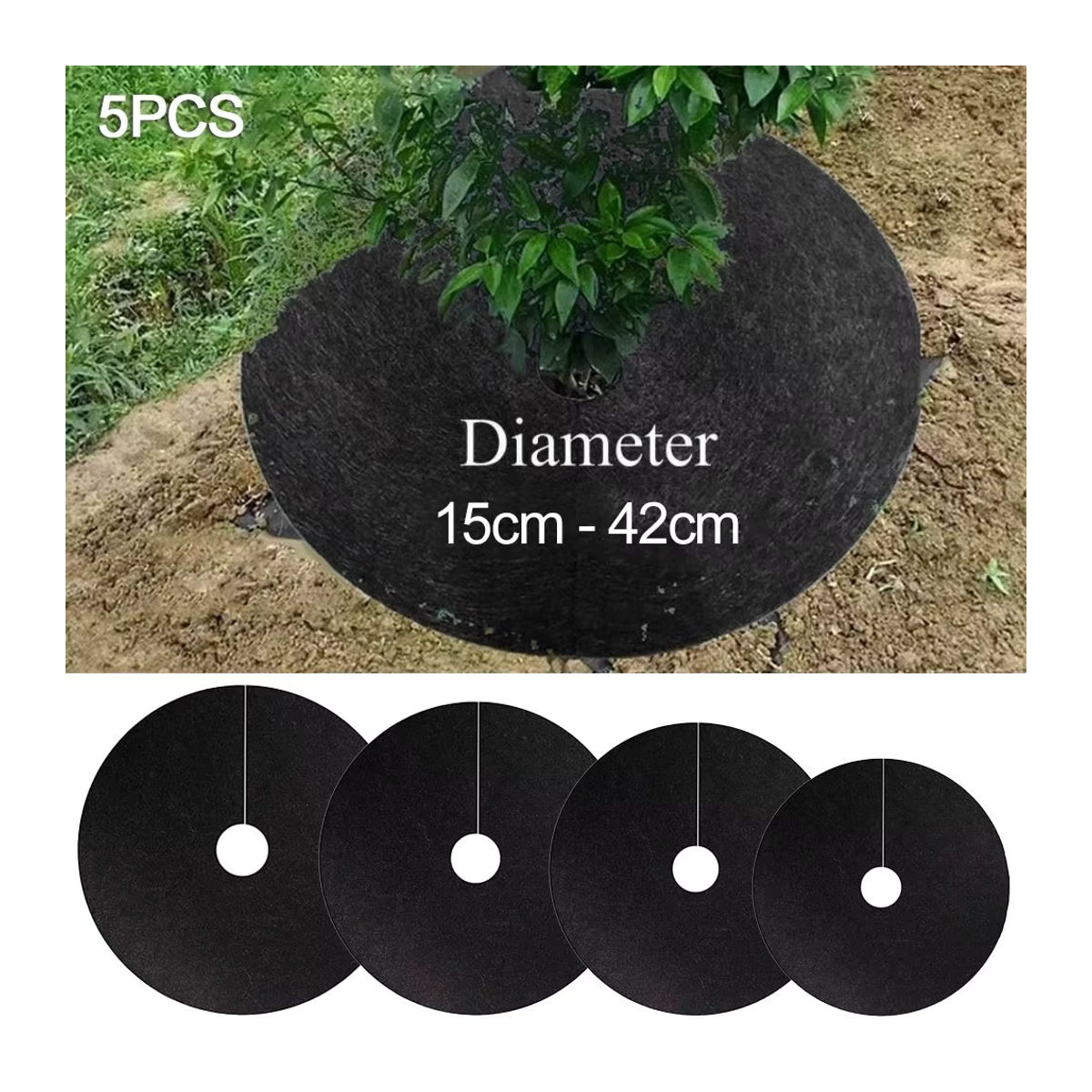 5 Stück Vlies Mulchringe als Unkrautbarriere und runde Bodendecker zum Schutz deiner Pflanzen in der Gartenarbeit - Bild 3
