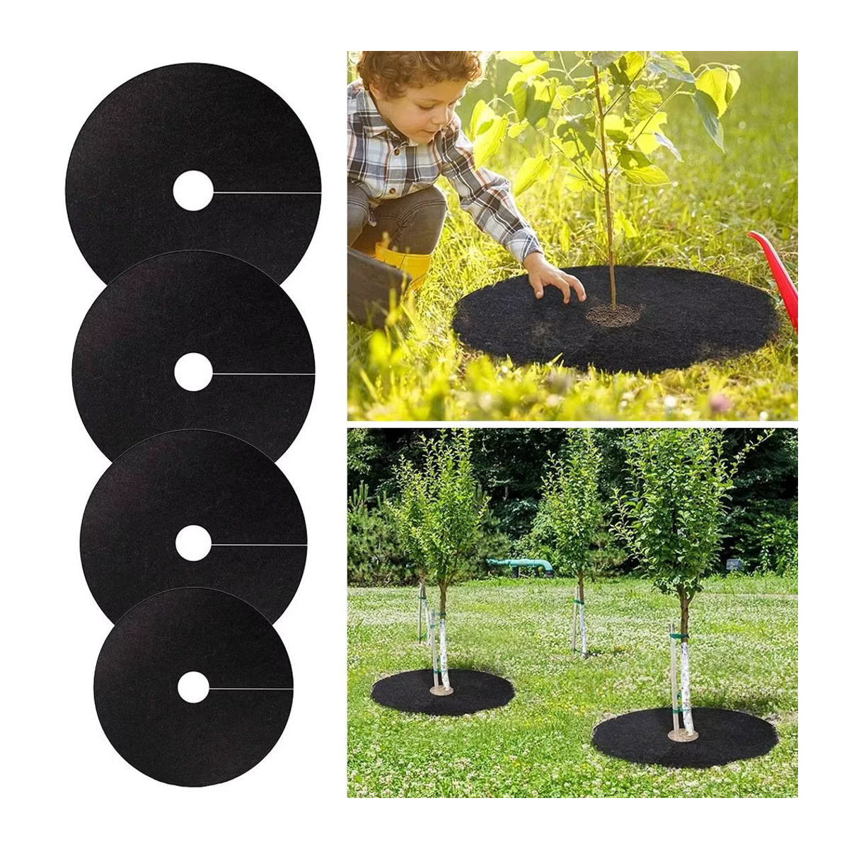 5 Stück Vlies Mulchringe als Unkrautbarriere und runde Bodendecker zum Schutz deiner Pflanzen in der Gartenarbeit - Bild 4