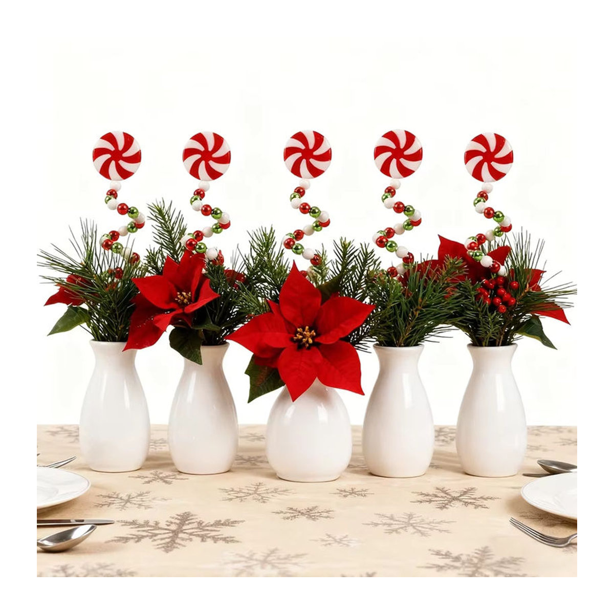 5 Stück Weihnachtsbaum-Spirale aus Kunststoff in Rot und Weiß zur DIY-Dekoration - Bild 1