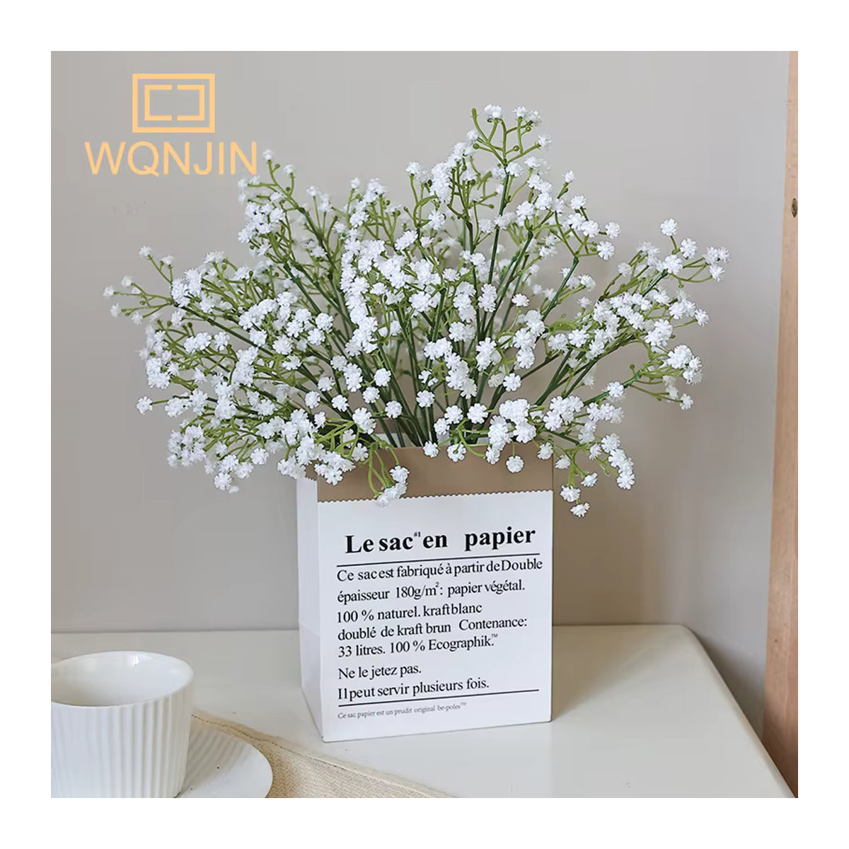 5 Stück WQNJIN künstliche Gypsophila Blumen in Weiß aus Kunststoff für Hochzeitsdekoration und DIY Blumensträuße - Bild 2