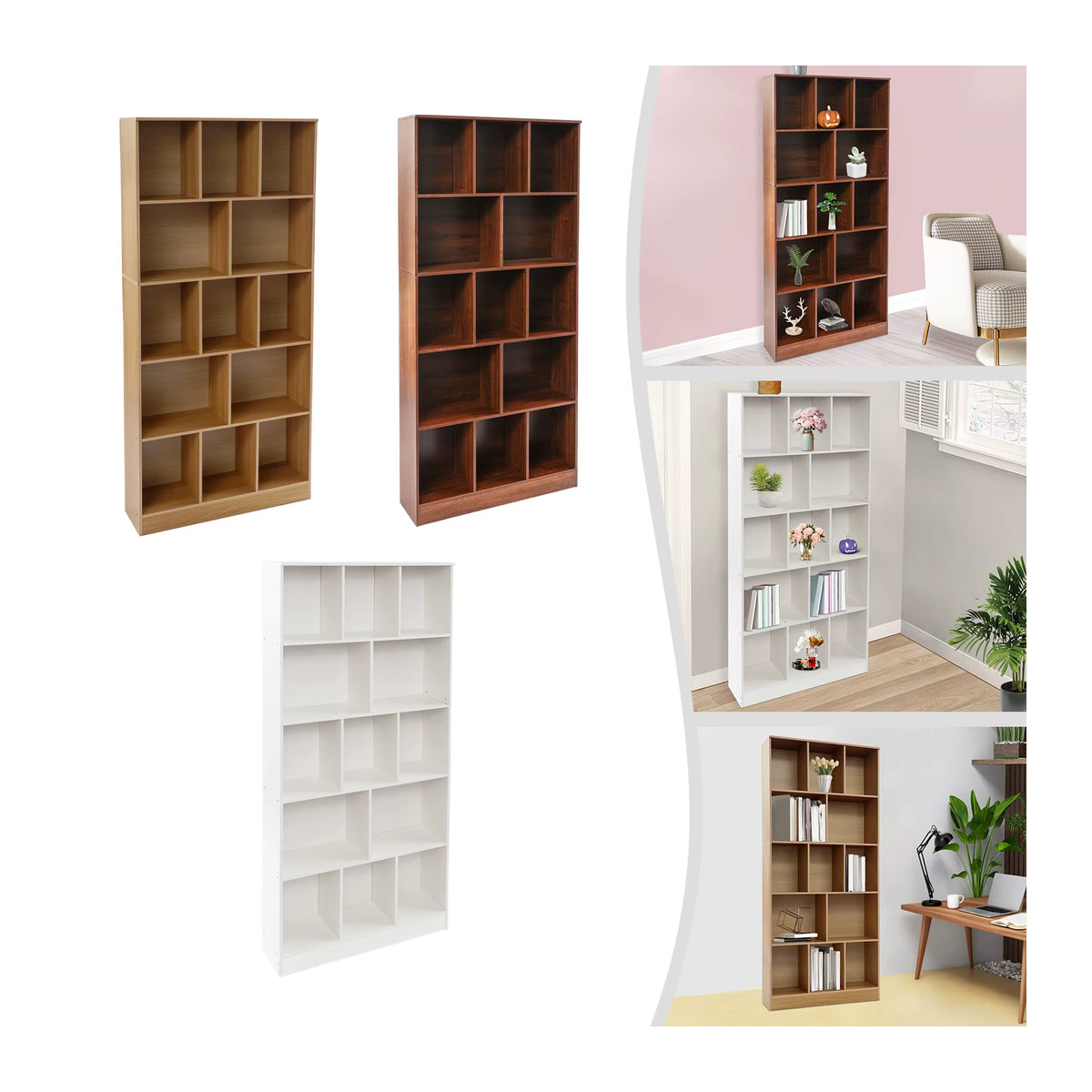 5-stufiges Standregal in Weiß als minimalistisches Bücherregal und Vitrine aus Holzwerkstoff, B/T/H: 80 x 24 x 180 cm - Bild 1