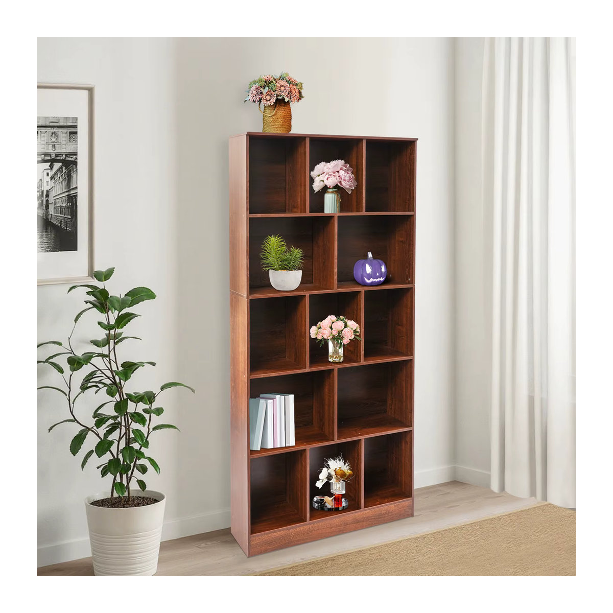 5-stufiges Standregal in Weiß als minimalistisches Bücherregal und Vitrine aus Holzwerkstoff, B/T/H: 80 x 24 x 180 cm - Bild 3