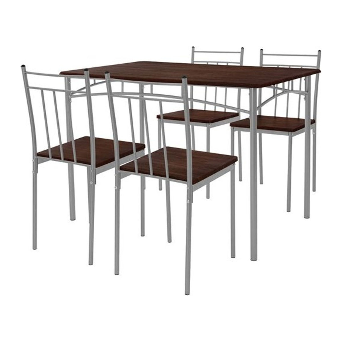 5-teilige Essgruppe von ML-Design im Industrial Style mit Esstisch und 4 Stühlen aus Holz und Metall in Eiche Dunkelbraun und Silber - Bild 1