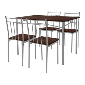 5-teilige Essgruppe von ML-Design im Industrial Style mit Esstisch und 4 Stühlen aus Holz und Metall in Eiche Dunkelbraun und Silber