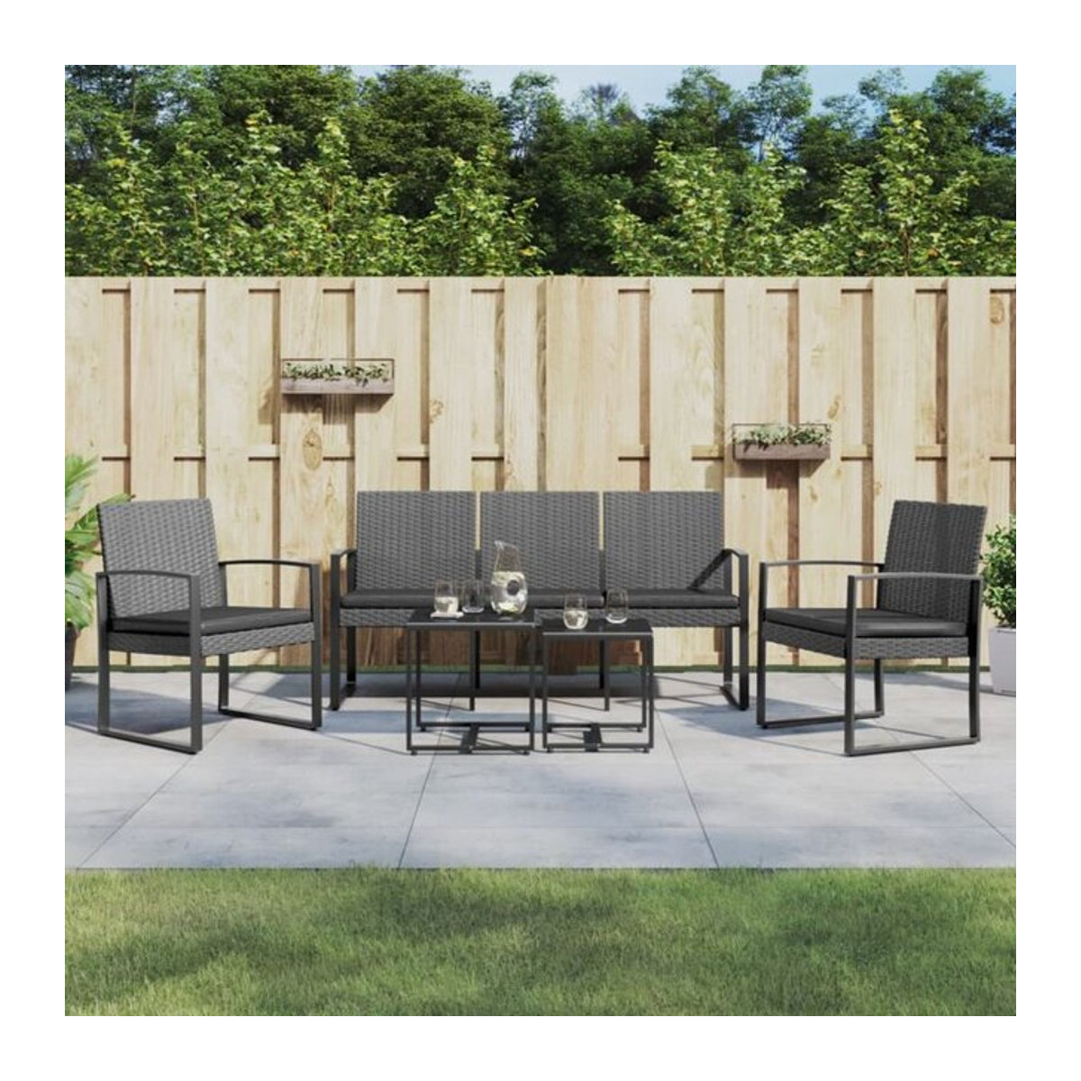 5-teilige moderne Garten-Essgruppe aus Rattan und Metall mit Kissen in Dunkelgrau von vidaxl - Bild 1