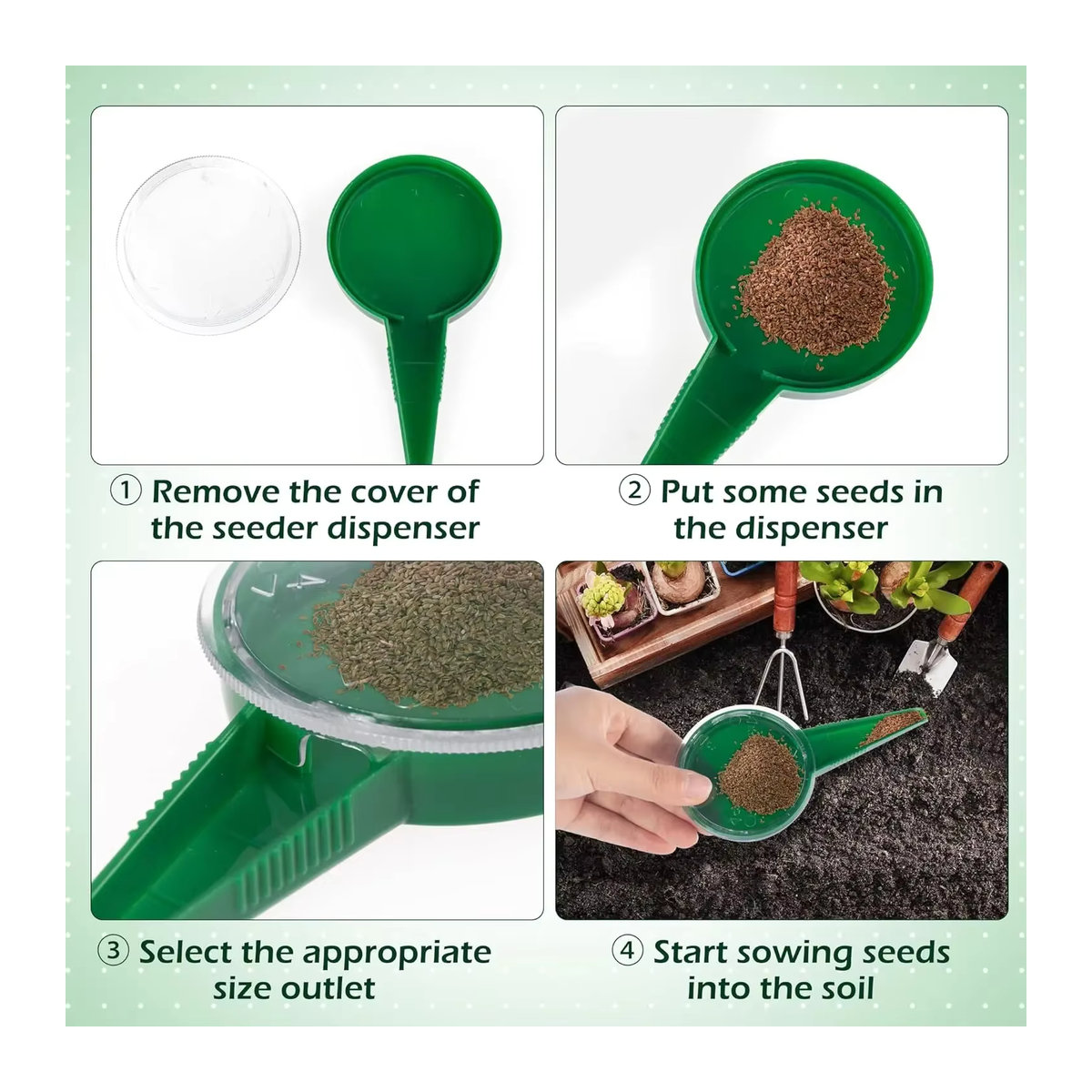 5-teiliges Hand-Samenpflanzer Set mit 5 einstellbaren Geschwindigkeiten für Blumen und Gemüse zur manuellen Gartenarbeit im Innen- und Außenbereich - Bild 3