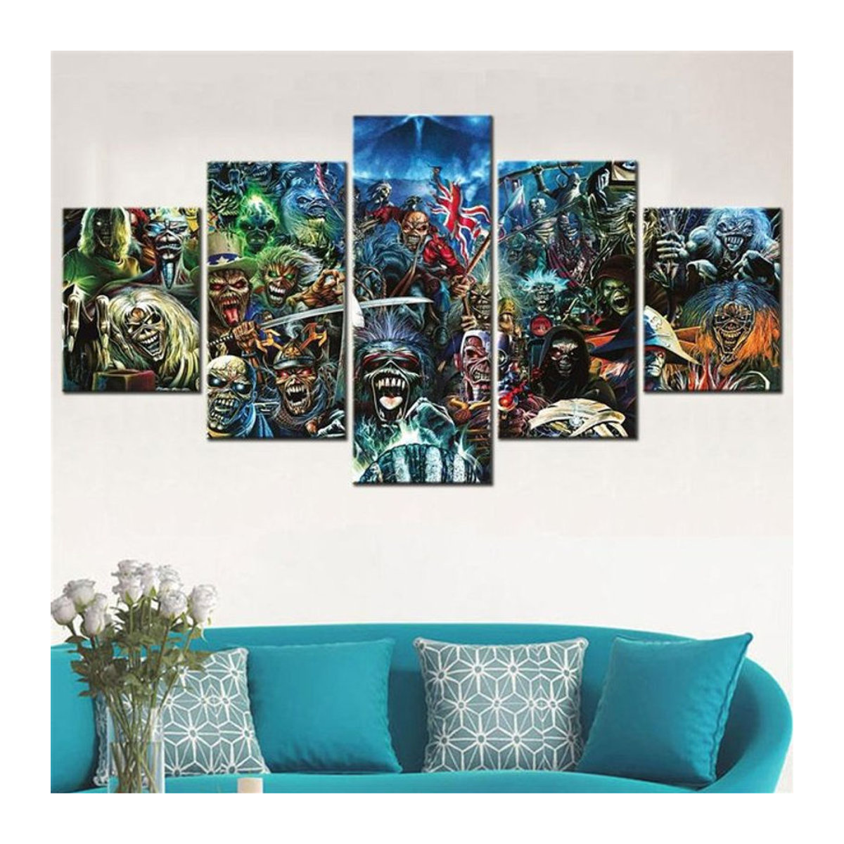 5-teiliges Iron Maiden Leinwand-Set von Fairy Art Gallery, mehrfarbige moderne Wandkunst für Teenager, Querformat, Rahmenlos - Bild 1