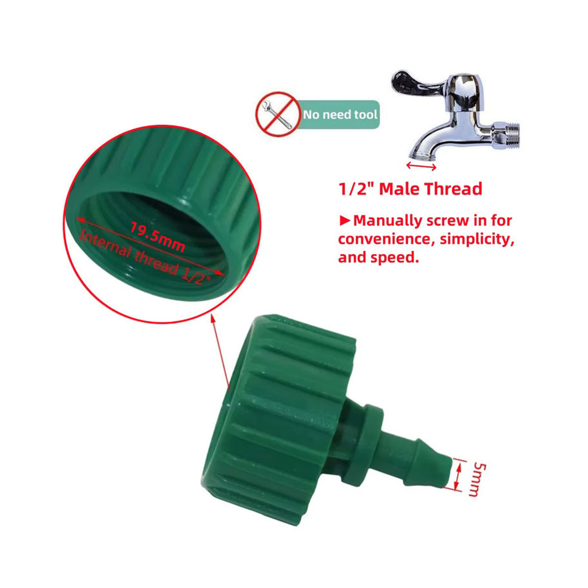 5-teiliges Set gerade Reduzierverbindung von 1/2 Zoll Innengewinde auf 4/7 mm Schlauch für Gartenbewässerung und Mikrobewässerung - Bild 4