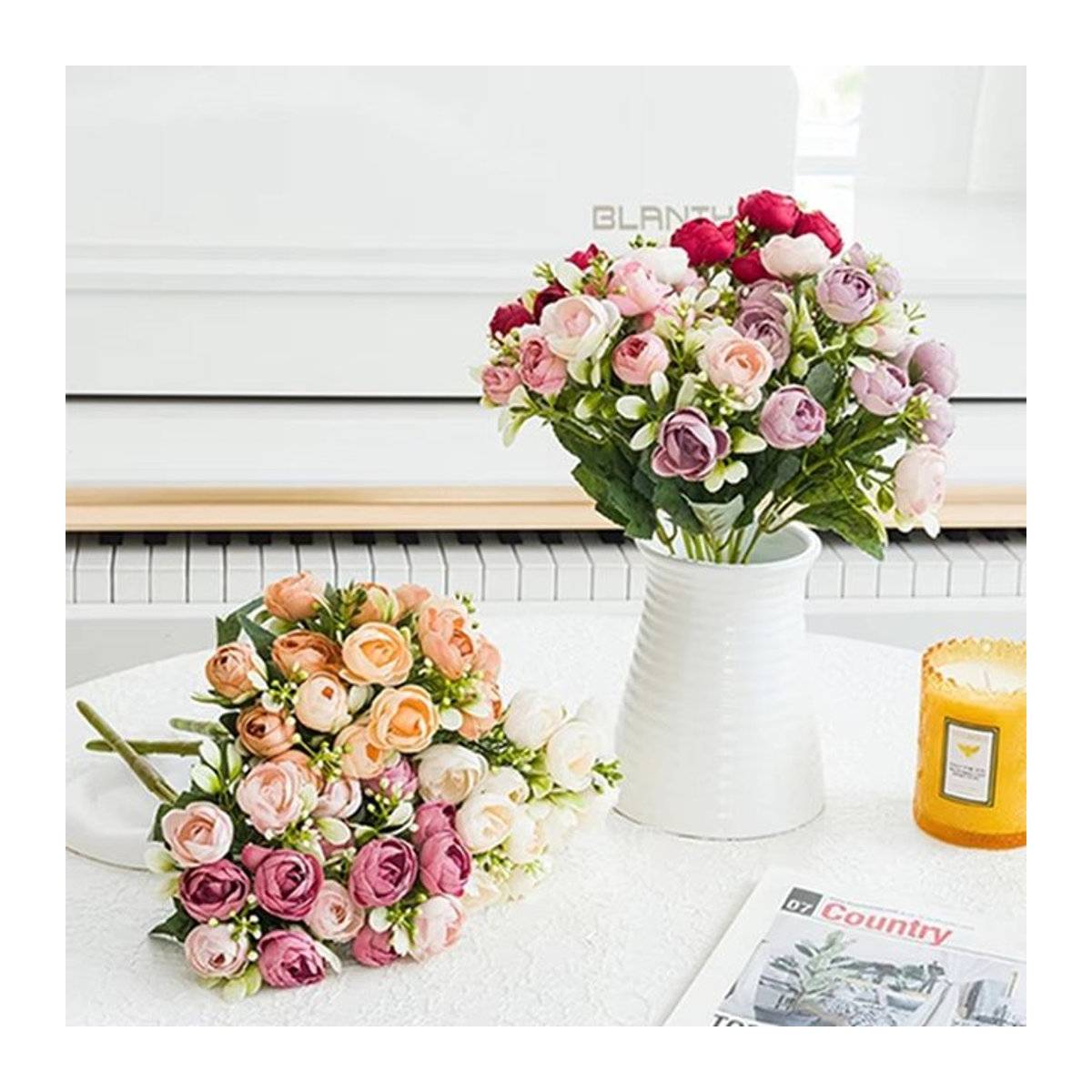 5-teiliges Set XIAOYINMO Künstliche Seidenrosen in Rosa und Mehrfarbig als kleine Teeblüten für Dekorationen, Hochzeiten und Valentinstag - Bild 1