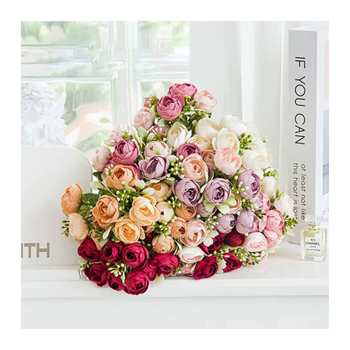 5-teiliges Set XIAOYINMO Künstliche Seidenrosen in Rosa und Mehrfarbig als kleine Teeblüten für Dekorationen, Hochzeiten und Valentinstag - Bild 2