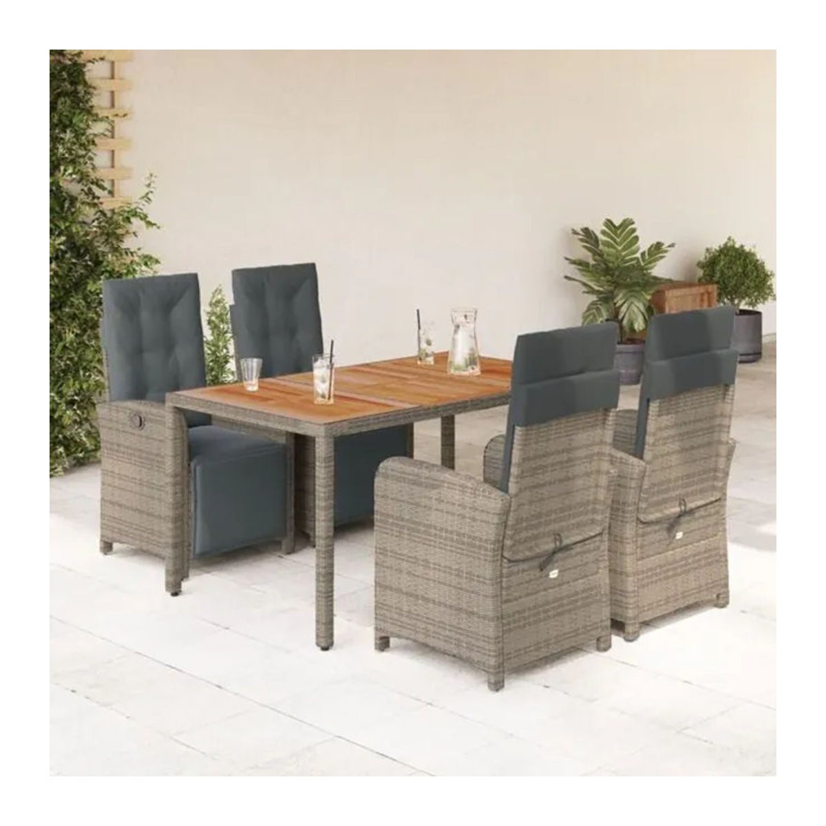 5-tlg. Garten-Essgruppe aus Polyrattan mit Kissen in Grau von vidaxl - Bild 1