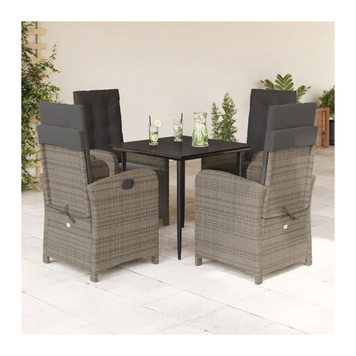 5-tlg. Garten-Essgruppe aus Polyrattan und Stahl mit Kissen in Grau von vidaxl - Bild 1