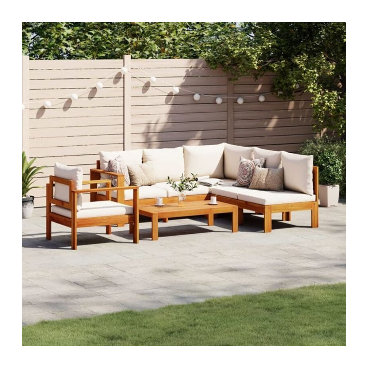5-tlg. Garten-Sofagarnitur aus Massivholz Akazie mit Kissen in Beige von vidaxl - Bild 1