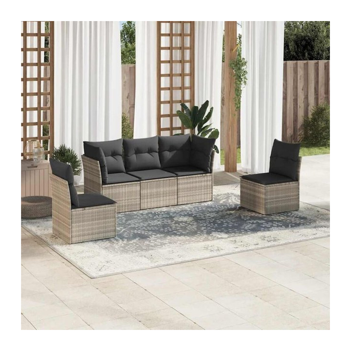 5-tlg. Garten-Sofagarnitur aus Poly-Rattan mit Kissen in Hellgrau von vidaxl - Bild 1