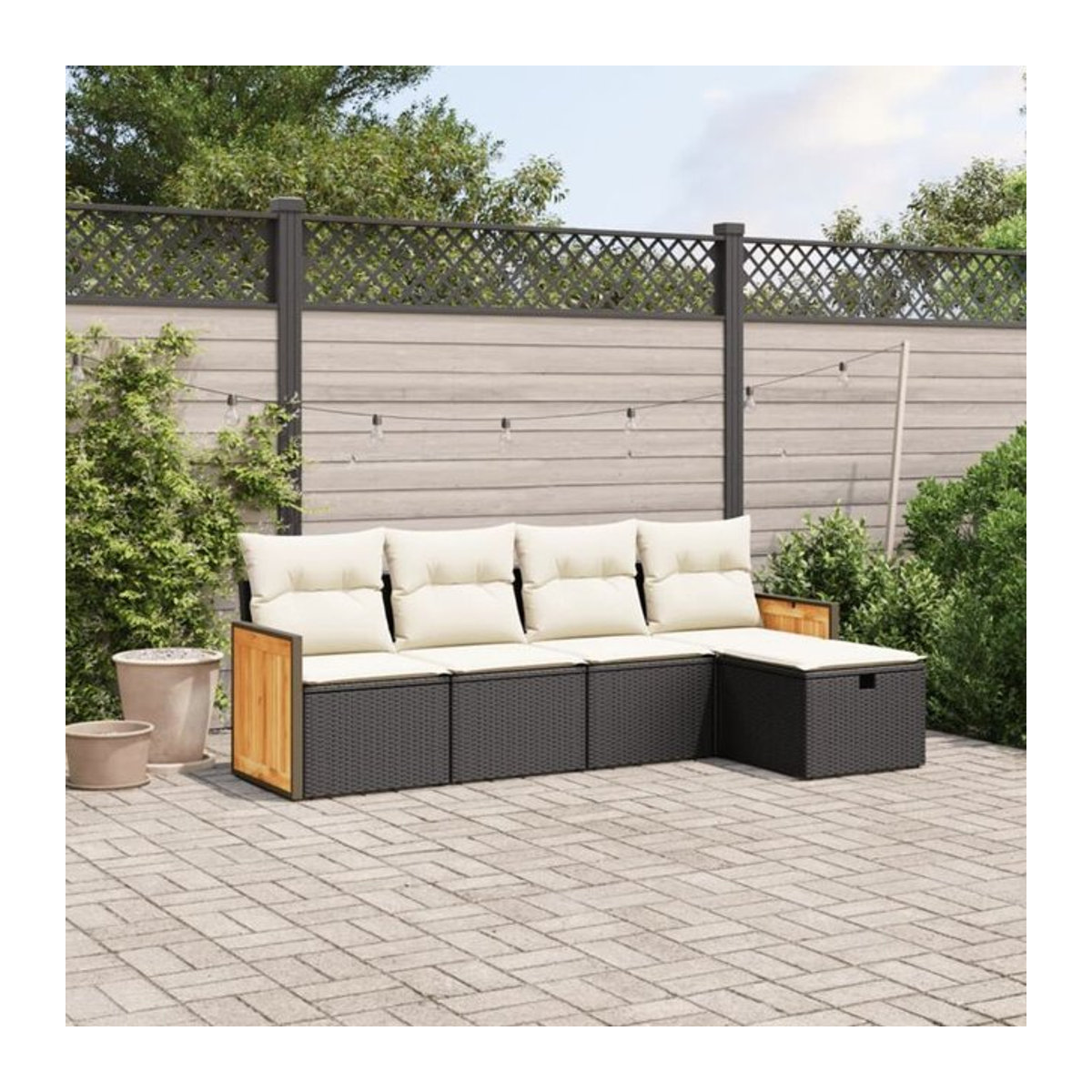 5-tlg. Garten-Sofagarnitur aus Poly-Rattan und Metall in Schwarz mit Kissen von vidaxl - Bild 1