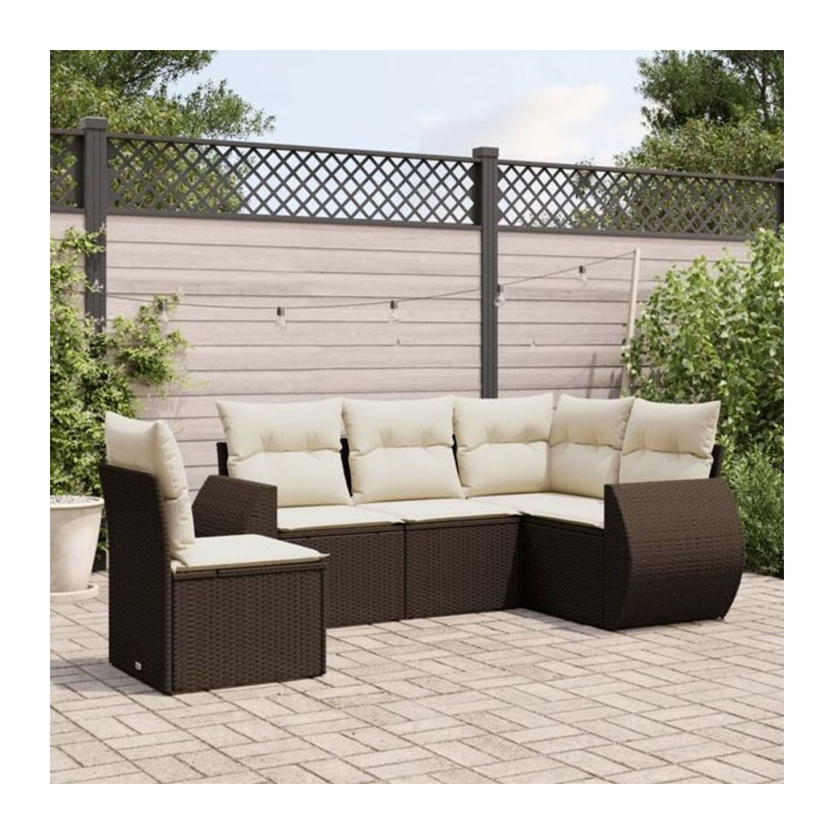 5-tlg. Garten-Sofagarnitur aus Polyrattan mit Kissen in Braun und Beige von vidaXL - Bild 1