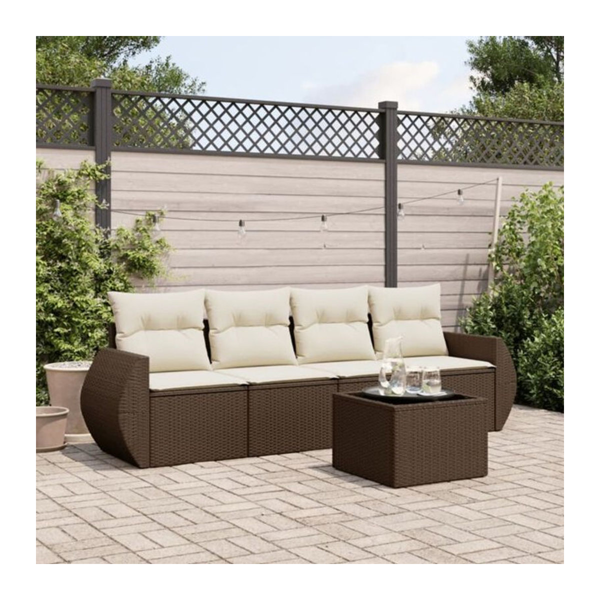 5-tlg. Garten-Sofagarnitur aus Polyrattan mit Kissen in Braun und Beige von Vidaxl - Bild 1
