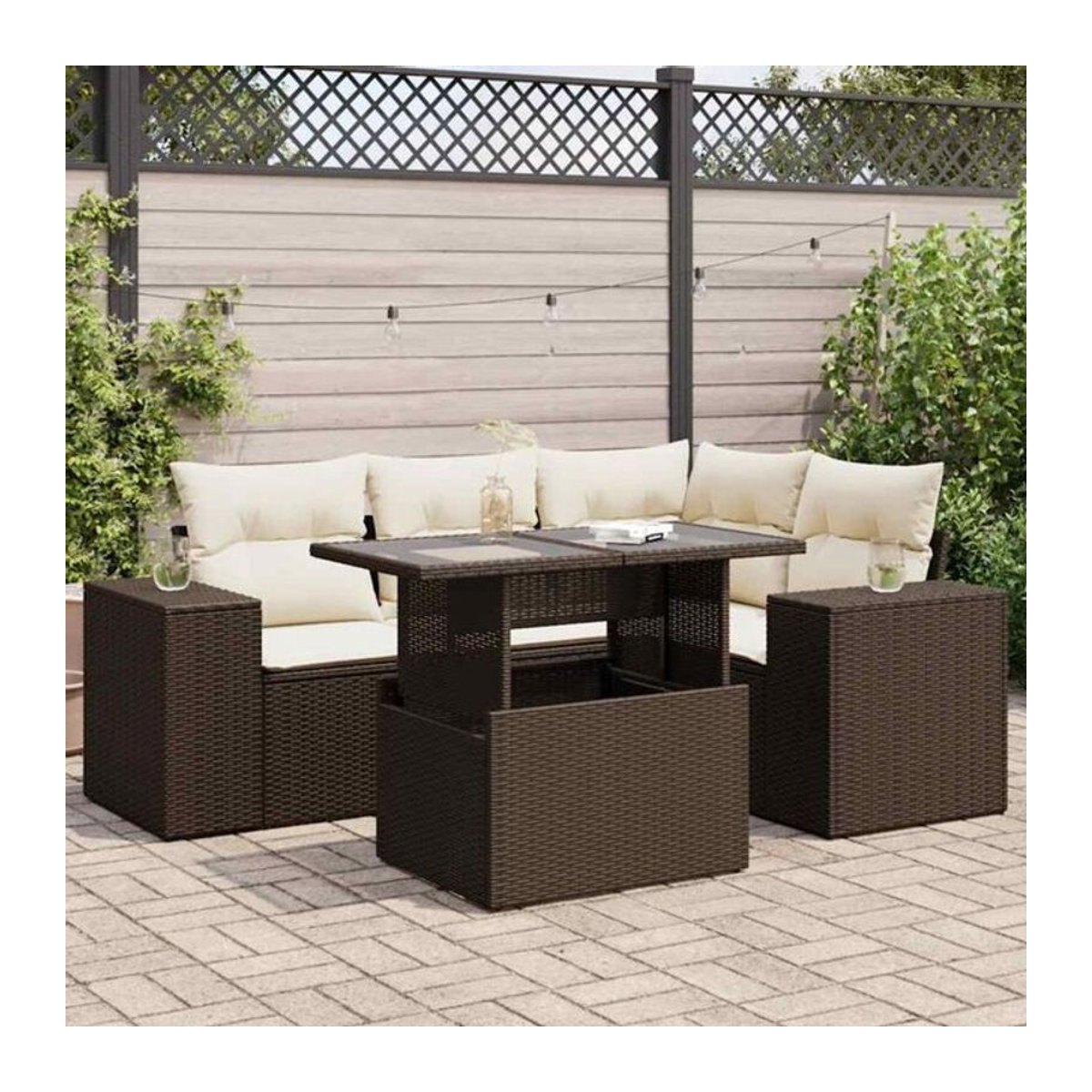 5-tlg. Garten-Sofagarnitur aus Polyrattan mit Kissen in Braun von vidaxl - Bild 1