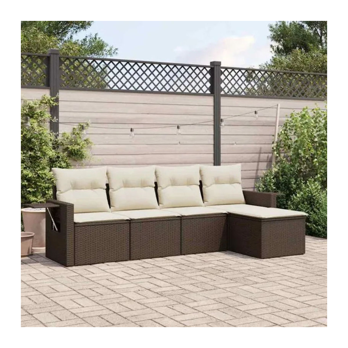 5-tlg. Garten-Sofagarnitur aus Polyrattan mit Kissen in Braun von vidaxl - Bild 1