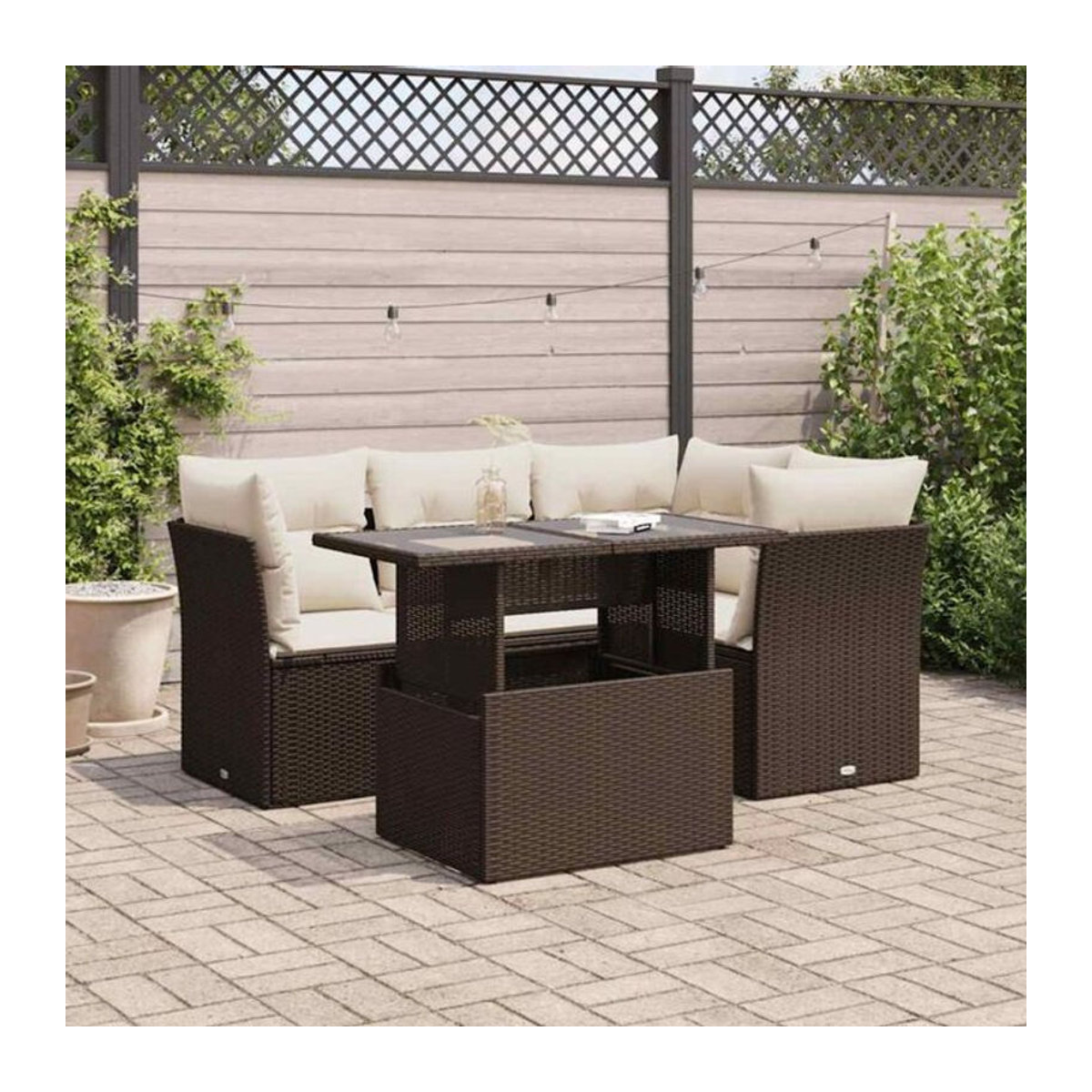 5-tlg. Garten-Sofagarnitur aus Polyrattan mit Kissen in Braun von vidaxl - Bild 1
